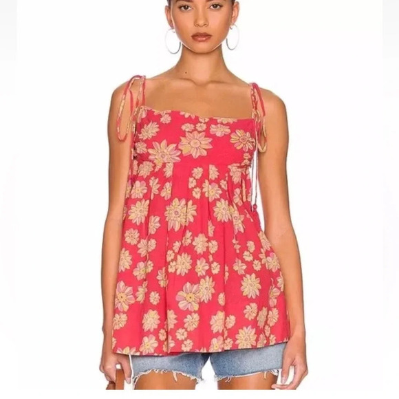 NWT Free People MOLLY SLEEVELESS COTTON TUNIC IN HOLLYHOCK COMBO - Picture 1 of 10
